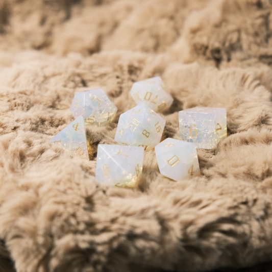 Radiant Light - White Opal Gemstone DnD Dice Set