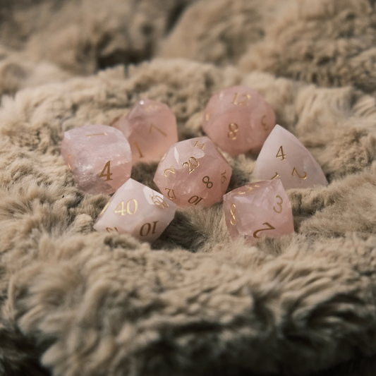 Blushheart - Rose Quartz Gemstone D&D Dice Set