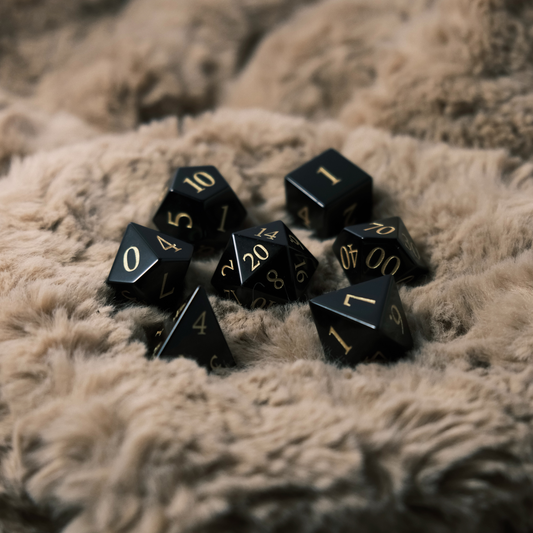 Midnight Oath - Black Obsidian Gemstone D&D Dice Set