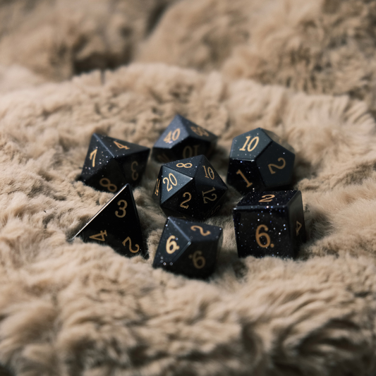Cosmic Void - Black Sandstone Gemstone DnD Dice Set