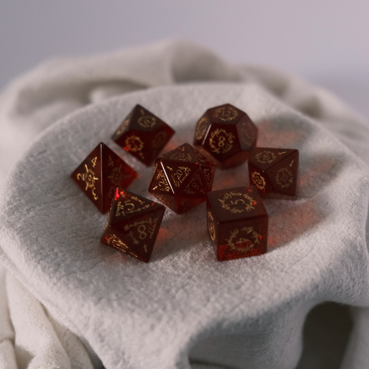 Emberveil Relic - Red Glass Engraved D&D Dice Set
