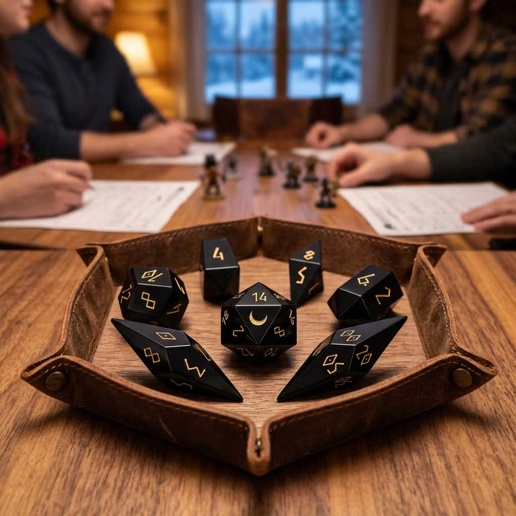 Lost Runes - Obsidian Stone DnD Dice Set
