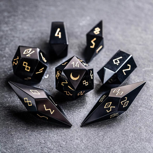 Lost Runes - Obsidian Stone DnD Dice Set
