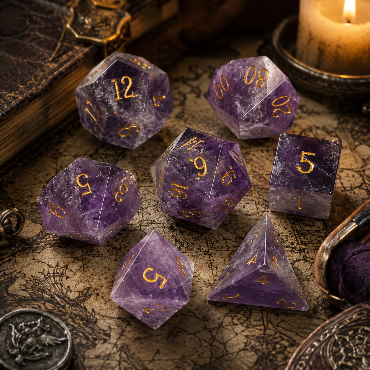 Mystic Violet - Amethyst Gemstone DnD Dice Set